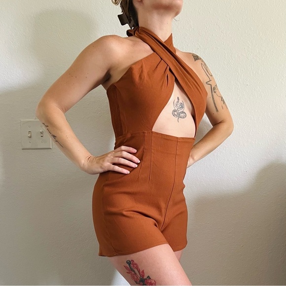 Fashion Nova Pants - Fashion Nova Orange Cross Halter Playsuit